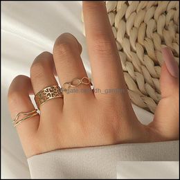 Cluster Rings Cluster Rings Punk Copper Geometry Circar Set Open Hollow Index Finger Accessories Buckle Joint Tail Ring For Women Je Dh084