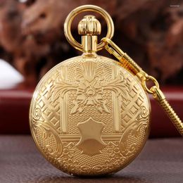 Pocket Watches Shield Pattern Cover Mechanical Watch Pendant Golden Automatic Wingding Clock Roman Numerals Hollow Dial