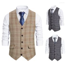 Men's Vests Men's Suit Vest Solid Color Dress Casual Business Sleeveless Jacket Slim Retro Plaid Waistcoat