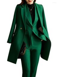 Women's Two Piece Pants High Quality Autumn Winter Women 3 Set Pant Suit Formal Green Ladies Business Work Wear Long Blazer Jacket And