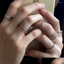 Cluster Rings Cluster Rings Minimalist Design Gold Colour Round Hollow Geometric Set For Women Fashion Cross Twist Open Ring Joint Fe Dhfbx