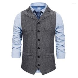 Men's Vests Woollen Tweed Suit Vest Men 2022 Brand Slim Fit Sleeveless Herringbone Waistcoat Party Wedding Tuxedo Gilet