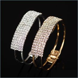 Charm Bracelets Gold Sier Color Bracelets For Women Crystal Rhinestone Bracelet Bangle Wedding Bridal Wristband Pseras Drop Delivery Dhams