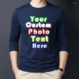 Men's T Shirts Customised Spring And Autumn Modal Men's Long-sleeved T-shirt Picture LOGO Solid Colour Silk