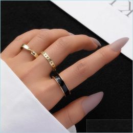 Cluster Rings Cluster Rings Pcs Gothic Black White Enamel Round Set For Women Open Resizable Hollow Geometric Finger Ring Fashion Fe Dhnog