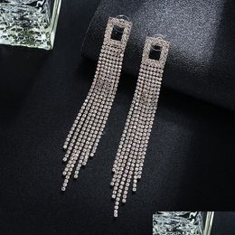 Dangle Chandelier Colorf Rhinestone Charm Dangle Earrings For Women Fashion Jewellery Fl Crystal Long Chain Tassel Earring Accessori Dhsfs