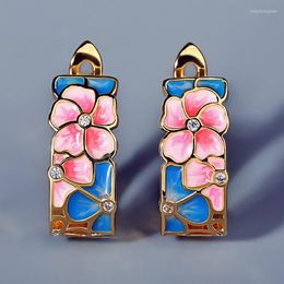 Stud Earrings 2022 Ladies 925 Silver Colour Flower Peach Blossom Handmade Enamel Jewellery