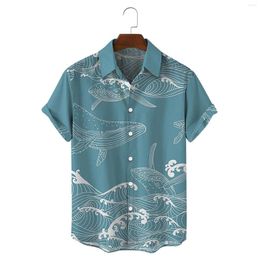 Men's Polos 2022 Summer Hawaiian Shirt 3d T-shirt Retro Whale Sea Wave Pattern Short Sleeve Man Vacation Beach Casua Camisa