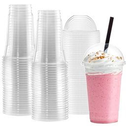 Engångsmuggar Sugrör 100 STK Set 450ML Plast med kupollock för iskall dryck Kaffe Te Smoothies Sodavatten Vatten Festkopp Bordsservis 221101