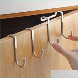 Hooks Rails 304 Stainless Steel Hook Punching Double Sshape Kitchen Bathroom Cabinet Door Back Type Coat Towel Storage Hanger Rre1 Dhwv1