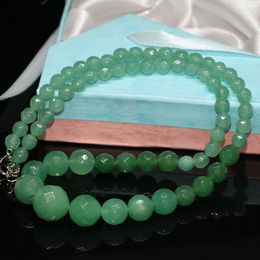 Choker Green Stone Jades Chalcedony 6-14mm Natural Faceted Round Beads Chain Necklace For Women Jewellery 18inch B642