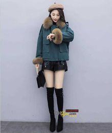 LuxuryWomen Winter Jacket Ladies Real Raccoon Fur Collar Duck Down Inside Warm Coat Femme With All The Tag New Arrive