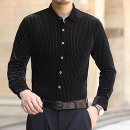 Men's Casual Shirts Claret Velour Dress For Mens Burgundy Velvet Gentleman Elegant Clothing Large Sizes Business Top Quality Warm