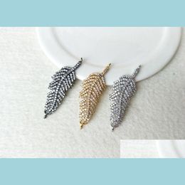 Pendant Necklaces 10 Pcs Cz Crystal Feather Connector Charm Zircon Micro Pave Turkish Style Pendant Jewelry Finding Diy Necklace Mak Dhzpv
