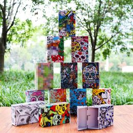 Colorful Plastic Multiple Patterns Cigarette Case Dry Herb Tobacco Cigarette Holder Storage Box Automatic Cover Portable Smoking Stash Container