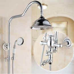 Bathroom Shower Sets Luxury Bath Waterfall Faucet Silver Chrome Sprinkle Retro Suit Carved Hand Head Bathtub Mixer