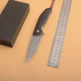 1Pcs R1102 Flipper Folding Knife Damascus Steel Drop Point Blade G10 with Stainless Steel Sheet Handle Ball Bearing Fast Open EDC Pocket Folder Knives