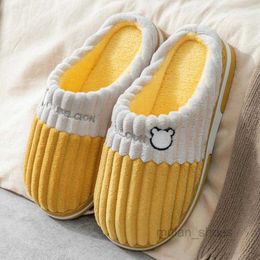 Fashion Women Men Slippers Cotton Zapatilla Winter Stripe Warm Plush Couple Mens House Soft Slides Comfortable Flat Bedroom Slippers Indoor