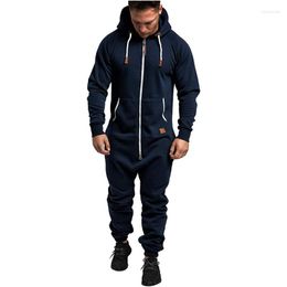 Men's Tracksuits Men's Jumpsuit Pyjamas Long Sleeve Sweatpants Splicing Autumn Winter Casual Hoodie Male Zipper Streetwear Overalls