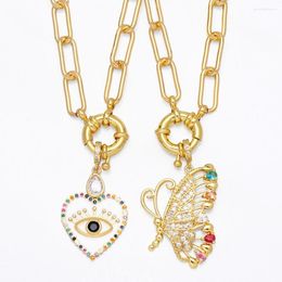 Pendant Necklaces FLOLA Cuban Link Chain Eye Heart Necklace Copper Zircon Crystal Clasp Butterfly Collar Fashion Jewellery Gift Nkeb090