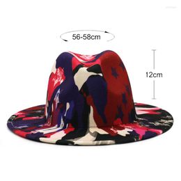 Berets Tie Deyed Fedoras Fashion Hat Felt For Women Color Mixed Jazz Fedora White With Pink