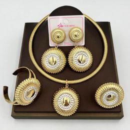 Necklace Earrings Set Fashion Women Jewelry Gold Plated Pendant And Bracelet Ring Color Weddings Jewellery For Dubai African