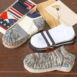 Men's Socks 5 Pairs Men South Korean Version Spring Summer Women Flag Stripe Thin Boat Shallow Mouth Pure Color Cotton Trend