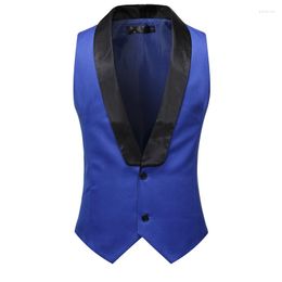 Men's Vests Fashion Blue Single Breasted Suit Vest Men 2022 Brand Slim Fit Shawl Collar Waistcoat Party Wedding Groom Dress