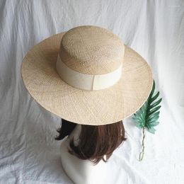 Berets Elegant Handmade Top Quality Treasure Straw Hat Women Summer Sun Hats Fedoras Natural Panama Beach With Ribbon