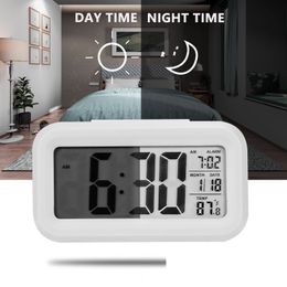 Plastic Mute Alarm Clock LCD Smart Clock Temperature Cute Photosensitive Bedside Digital Alarm Clock Snooze Nightlight Calendar DH887