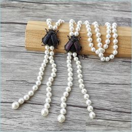 Pendant Necklaces Unique Design Ladybug Charm Pendant Zircon Cz Micro Pave Natural Shell Pearl Beads Tassel Chain Women Jewellery Neck Dhlti