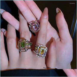 Cluster Rings Cluster Rings 2022 Colorf Zircon Double Layer Rhinestone Hollow Open Resizable Finger Ring For Women Jewelry Accessori Dhhjf