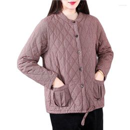 Women's Trench Coats Autumn And Winter Middle-Aged Mother Grid Son Lady Coat Single-Breasted Round Neck Pocket Loose Women's Cotton
