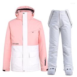 Skiing Suits 1-2Pcs Fashion Snowboard Ski Suit Jackets And Pants Warm Waterproof Snowsuit Women's Outdoor Winter Snow Coat Hooded 2022