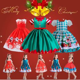 Girl's Dresses Christmas Elf Cosplay Dress Kids Short Stripe Sleeve Ball Gown Children Year Bow Costume Halloween Disfraz Vestido 221101