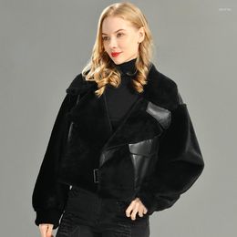 Women's Leather Winter Womens Warm Fashion Double-sided Sheep Fur Coat High Quality Loose Style Genuine Jacket