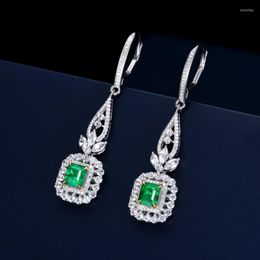 Dangle Earrings QFashion Charm Green Cubic Zircon Drop Earring Square Lab Emerald Gemstone Dangler For Women Wedding Party Vintage Gift