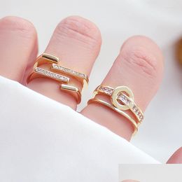 Cluster Rings Cluster Rings Trendy Exquisite 14K Real Gold Geometric Design For Women Designer Jewelry Adjustable Open Micro Inlay Z Dhkal