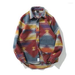 Men's Casual Shirts Autumn Woolen Shirt Men Fashion Retro Printing Coat Streetwear Loose Overcoat Mens Oversize Wool Jacket M-2XL