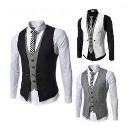 Men's Vests Formal Business Blazer Men Sleeveless V Neck Single-breasted Slim Gilet Male Top Strips Suit Waistcoat Office Workwear