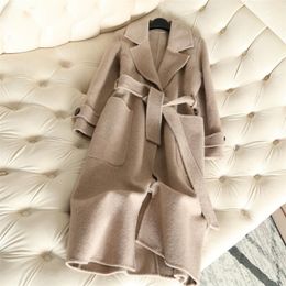 QIAN SI CHEN Autumn 100% Cashmere Coat Alpaca Warm Winter Coat Women Long Wool Coat Office Lady Slim Female Overcoat 201104