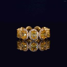 Wedding Rings Unique Hip Hop Style Crystal Gold Wide Big Finger Ring Luxury Band For Men Women Large Size With Yellow Cz Paved Jewellery