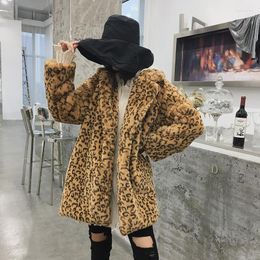 Women's Fur Women Winter Thick Warm Leopard Long Faux Jacket Female Fashion Turn Down Collar Parka Casual Plus Size Outerwear Z604