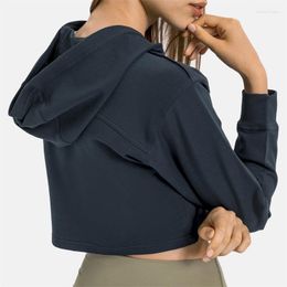 Yoga Outfit Lightweight Women Workout Cropped Hoodie Long Sleeve Sweatshirt Casual Pullove Crop Top