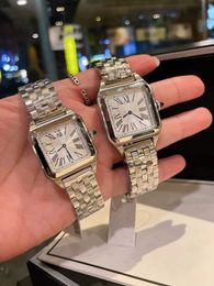 Luxury Couples Roman Number Watch Stainless Steel Blue Pointer Quartz Wristwatch Women Men Sapphire Crystal Glass Watches Geometric Square Clock