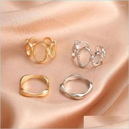 Cluster Rings Cluster Rings Original Design Punk Hollow Out Geometric Open Ring Set Irregar Cross Twist Metal For Women Fashion Coup Dhoba