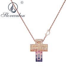 Pendant Necklaces Slovecabin 925 Silver Rainbow Cross Letter D Move Chain For Women Men Belle Epoque Luxury Fine Jewellery Gift 221031