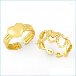 Cluster Rings Cluster Rings Gold Plated Polished Love Heart For Women Simple Open Hollow Eight Infinity Girls Jewellery Rigk91Cluster Dhs7P