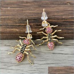Stud Fashion Micro Pave Crystal Cz Gold Ant Insect Animal Charm Dangle Earrings For Women Jewellery Xmas Gift Er1111 Drop Delivery 2022 Dhlto