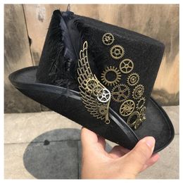 Berets High-end Men Women Handmade Steampunk Top Hat With Metal Gear Stage Magic Party Size 57CM